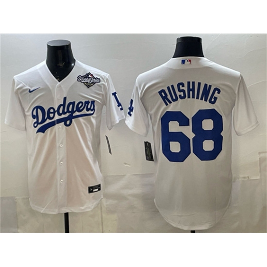Men's Los Angeles Dodgers #68 Dalton Rushing White 2025 World Series Cool Base Stitched Baseball Jersey - Ujersey