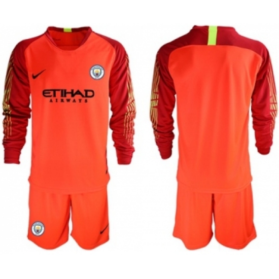 Manchester City Blank Red Goalkeeper Long Sleeves Soccer Club Jersey