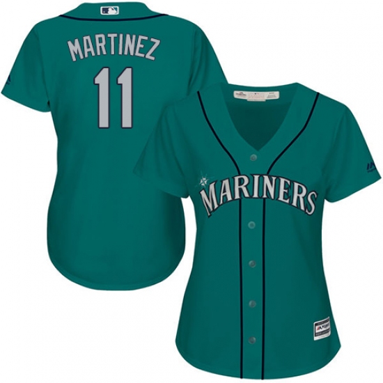 Women's Majestic Seattle Mariners #11 Edgar Martinez Replica Teal Green Alternate Cool Base MLB Jersey - Ujersey