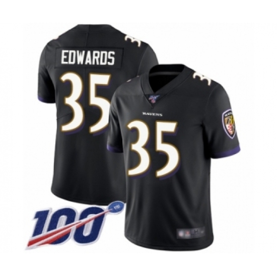 Men's Baltimore Ravens #35 Gus Edwards Black Alternate Vapor Untouchable Limited Player 100th Season Football Jersey - Ujersey