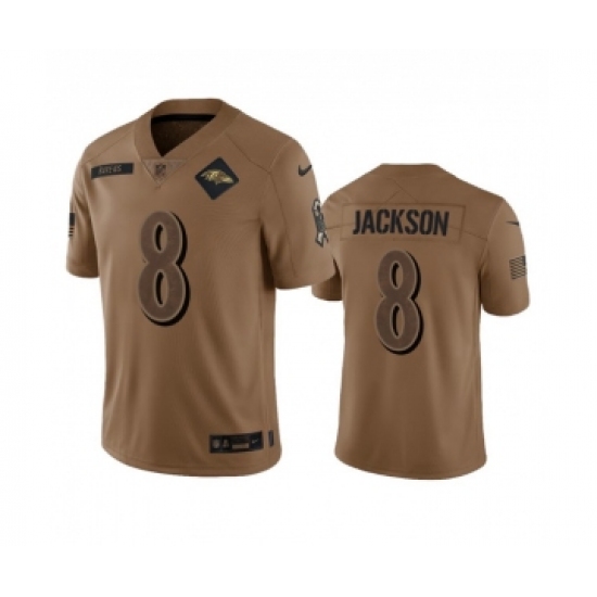Men's Nike Baltimore Ravens #8 Lamar Jackson 2023 Brown Salute To Service Limited Football Stitched Jersey - Ujersey