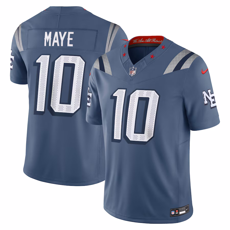 Men's New England Patriots Drake Maye Nike Storm Blue 2025 Rivalries Collection Limited Jersey - Ujersey