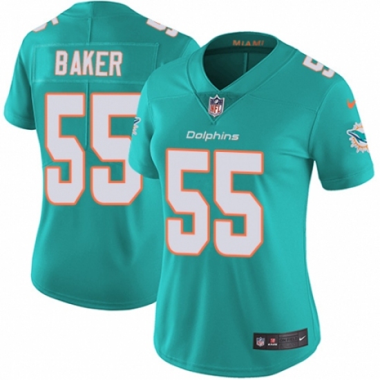 Women's Nike Miami Dolphins #55 Jerome Baker Aqua Green Team Color Vapor Untouchable Limited Player NFL Jersey - Ujersey
