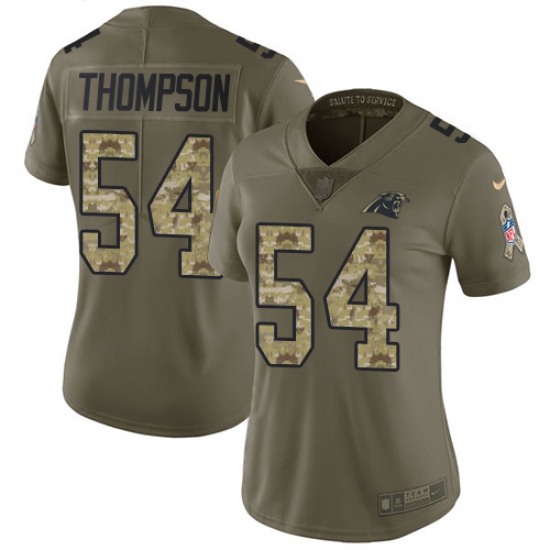 Women's Nike Carolina Panthers #54 Shaq Thompson Limited Olive/Camo 2017 Salute to Service NFL Jersey - Ujersey