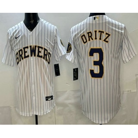 Men's Milwaukee Brewers #3 Joey Ortiz White Cool Base Jersey - Ujersey