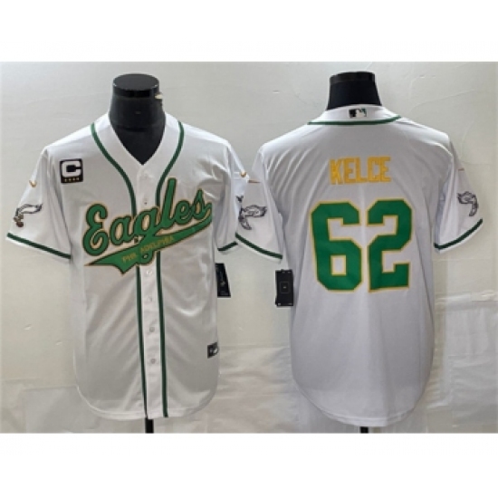 Men's Nike Philadelphia Eagles #62 Jason Kelce White Gold C Cool Base Baseball Stitched Jersey - Ujersey