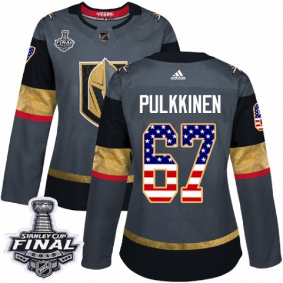 Women's Adidas Vegas Golden Knights #67 Teemu Pulkkinen Authentic Gray USA Flag Fashion 2018 Stanley Cup Final NHL Jersey - Ujersey