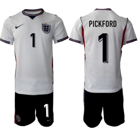 Men's England 2026 #1 Jordan Pickford White Home Soccer Jersey Suit