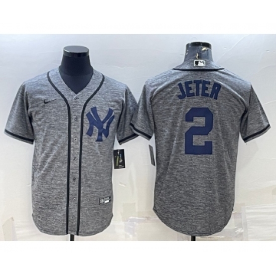 Men's New York Yankees #2 Derek Jeter Grey Gridiron Cool Base Stitched Jersey - Ujersey