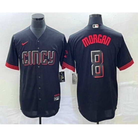 Men's Cincinnati Reds #8 Joe Morgan Black 2023 City Connect Cool Base Stitched Jersey 1 - Ujersey