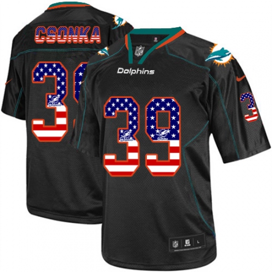 Men's Nike Miami Dolphins #39 Larry Csonka Elite Black USA Flag Fashion NFL Jersey - Ujersey