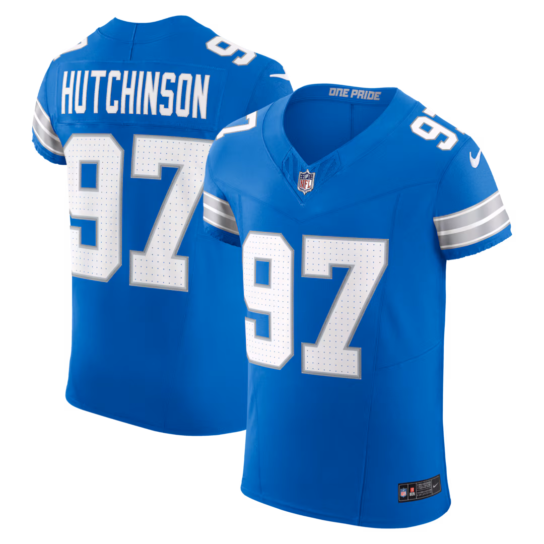 Men's Detroit Lions Aidan Hutchinson Nike Blue Team Vapor F.U.S.E. Elite Jersey