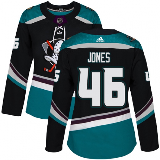 Women's Adidas Anaheim Ducks #46 Max Jones Authentic Black Teal Third NHL Jersey - Ujersey