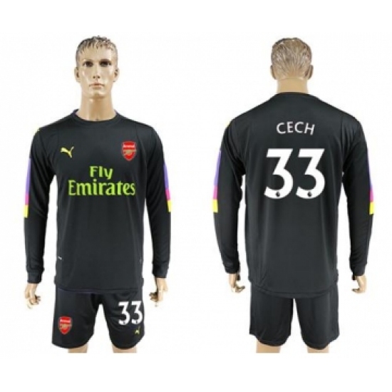 Arsenal #33 Cech Black Long Sleeves Goalkeeper Soccer Country Jersey