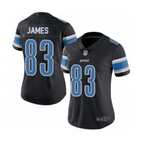 Women's Detroit Lions #83 Jesse James Limited Black Rush Vapor Untouchable Football Jersey - Ujersey