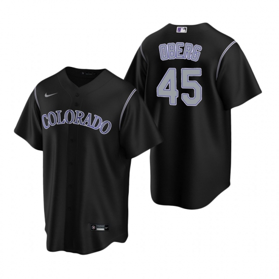 Men's Nike Colorado Rockies #45 Scott Oberg Black Alternate Stitched Baseball Jersey - Ujersey