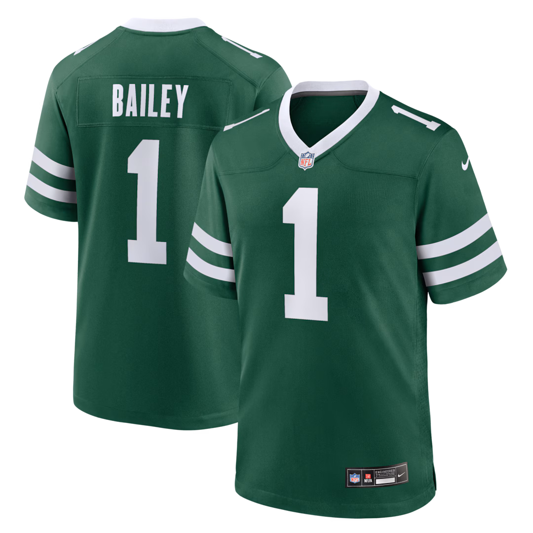 Men's New York Jets Nike David Bailey Legacy Green 2026 NFL Draft First Round Pick No. 2 Team Game Jersey
