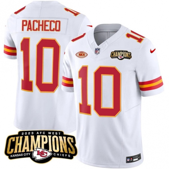 Men’s Kansas City Chiefs #10 Isiah Pacheco White 2023 F.U.S.E. AFC West Champions With NKH Vapor Untouchable Limited Football Stitched Jersey - Ujersey