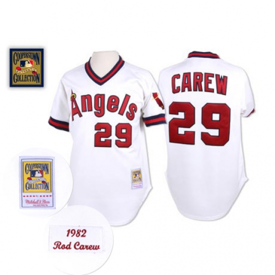 Men's Mitchell and Ness Los Angeles Angels of Anaheim #29 Rod Carew Authentic White Throwback MLB Jersey - Ujersey