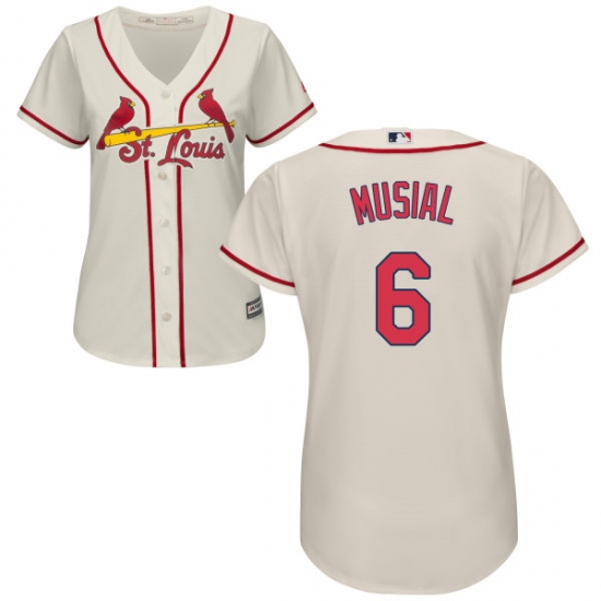 Women's Majestic St. Louis Cardinals #6 Stan Musial Replica Cream Alternate Cool Base MLB Jersey - Ujersey