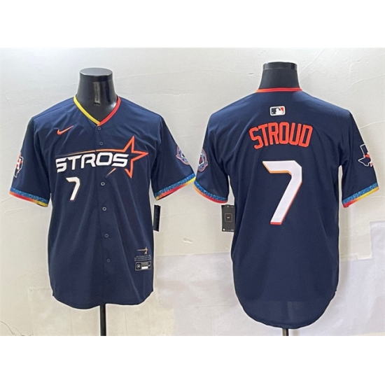 Men's Houston Astros #7 C.J. Stroud Navy 2025 City Connect With Texas Limited Stitched Baseball Jersey