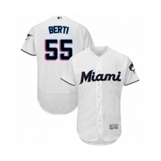 Men's Miami Marlins #55 Jon Berti White Home Flex Base Authentic Collection Baseball Player Jersey