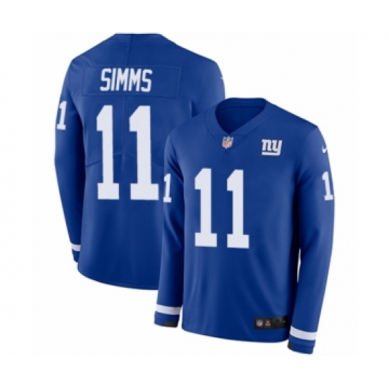 Youth Nike New York Giants #11 Phil Simms Limited Royal Blue Therma Long Sleeve NFL Jersey - Ujersey