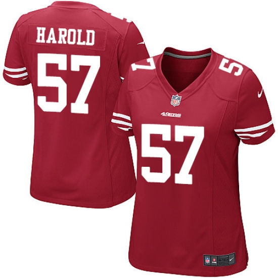 Women's Nike San Francisco 49ers #57 Eli Harold Game Red Team Color NFL Jersey - Ujersey