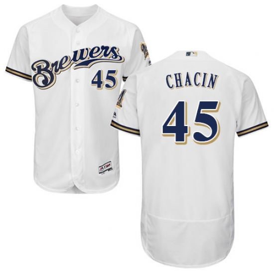 Men's Majestic Milwaukee Brewers #45 Jhoulys Chacin White Home Flex Base Authentic Collection MLB Jersey - Ujersey