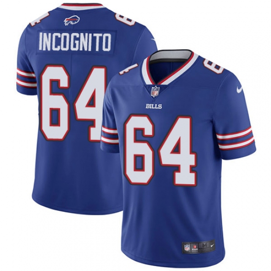 Men's Nike Buffalo Bills #64 Richie Incognito Royal Blue Team Color Vapor Untouchable Limited Player NFL Jersey - Ujersey