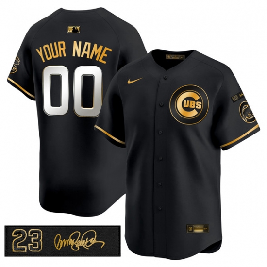 Men’s Chicago Cubs Active Player Custom Black Gold 'Ryne Sandberg Tribute' Vapor Limited V3 Stitched Baseball Jersey - Ujersey