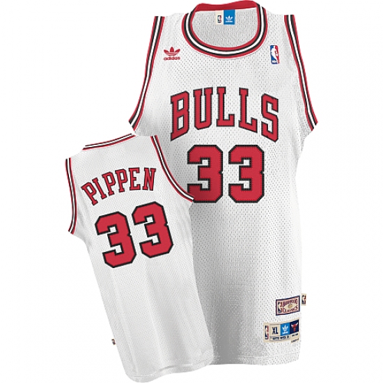 Men's Adidas Chicago Bulls #33 Scottie Pippen Authentic White Throwback NBA Jersey - Ujersey