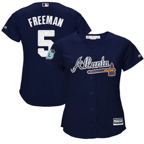 Women's Majestic Atlanta Braves #5 Freddie Freeman Authentic Navy Blue 2017 Spring Training Cool Base MLB Jersey - Ujersey