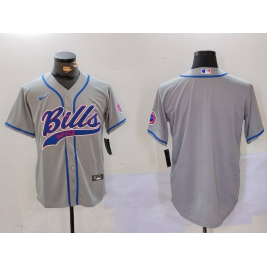 Men's Buffalo Bills Grey Team Blank Cool Base Stitched Baseball Jersey - Ujersey