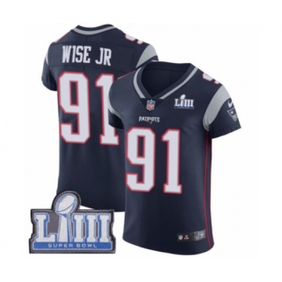Men's Nike New England Patriots #91 Deatrich Wise Jr Navy Blue Team Color Vapor Untouchable Elite Player Super Bowl LIII Bound NFL Jersey - Ujersey
