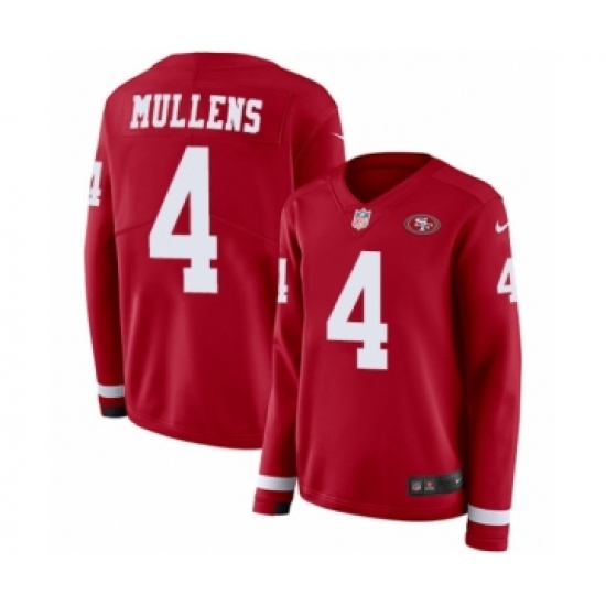 Women's Nike San Francisco 49ers #4 Nick Mullens Limited Red Therma Long Sleeve NFL Jersey - Ujersey