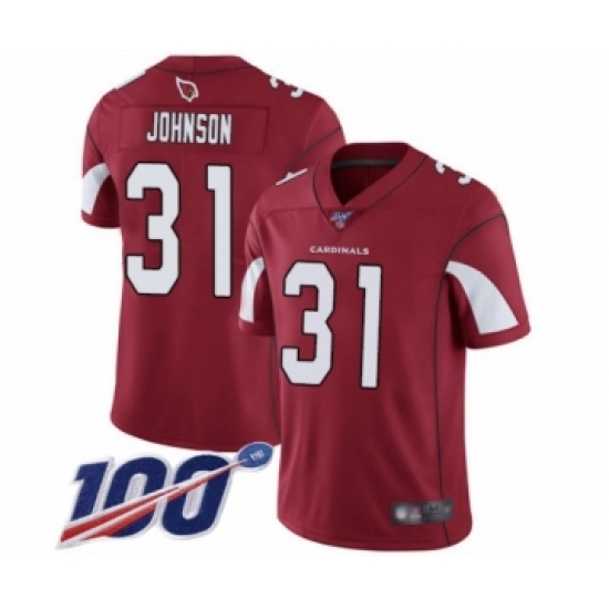 Men's Arizona Cardinals #31 David Johnson Red Team Color Vapor Untouchable Limited Player 100th Season Football Jersey - Ujersey
