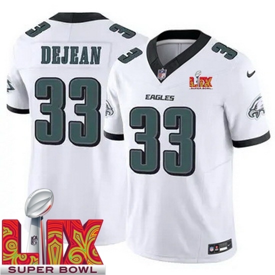 Men's Philadelphia Eagles Cooper DeJean #33 White 2024 2025 Super Bowl LIX F U S E Stitched NFL Jersey - Ujersey