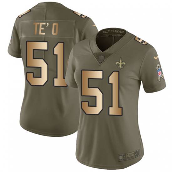 Women's Nike New Orleans Saints #51 Manti Te'o Limited Olive/Gold 2017 Salute to Service NFL Jersey - Ujersey