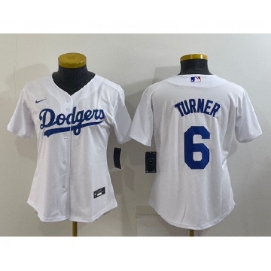Women's Los Angeles Dodgers #6 Trea Turner White Stitched MLB Cool Base Nike Jersey - Ujersey