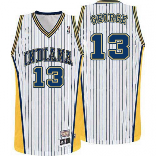 Men's Adidas Indiana Pacers #13 Paul George Authentic White Throwback NBA Jersey - Ujersey