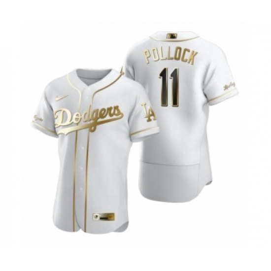 Men's Mlb Los Angeles Dodgers #11 A.J. Pollock Nike White Authentic Golden Edition Jersey - Ujersey
