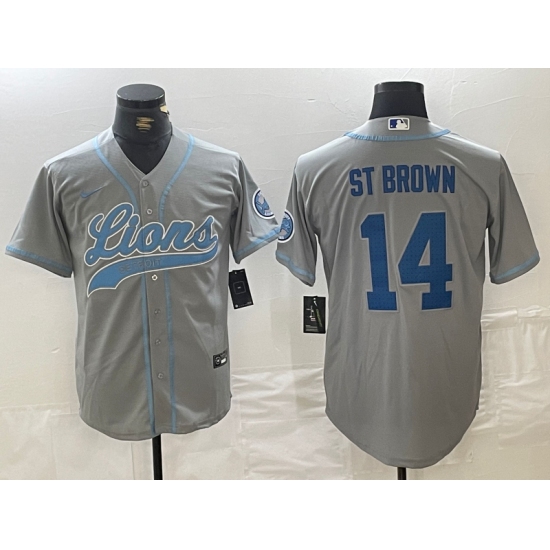Men's Detroit Lions #14 Amon-Ra St. Brown Gray Cool Base Stitched Baseball Jerseys - Ujersey
