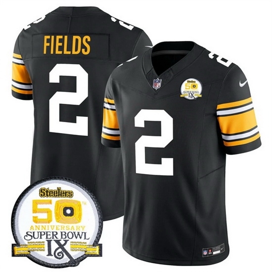 Men's Pittsburgh Steelers #2 Justin Fields Black 2024 F U S E 50th Anniversary Of Super Bowl IX Vapor Untouchable Limited Stitched Jersey - Ujersey