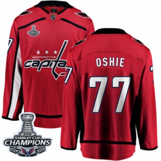 Men's Washington Capitals #77 T.J. Oshie Fanatics Branded Red Home Breakaway 2018 Stanley Cup Final Champions NHL Jersey - Ujersey
