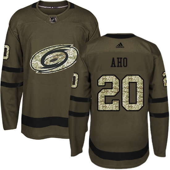 Men's Adidas Carolina Hurricanes #20 Sebastian Aho Premier Green Salute to Service NHL Jersey