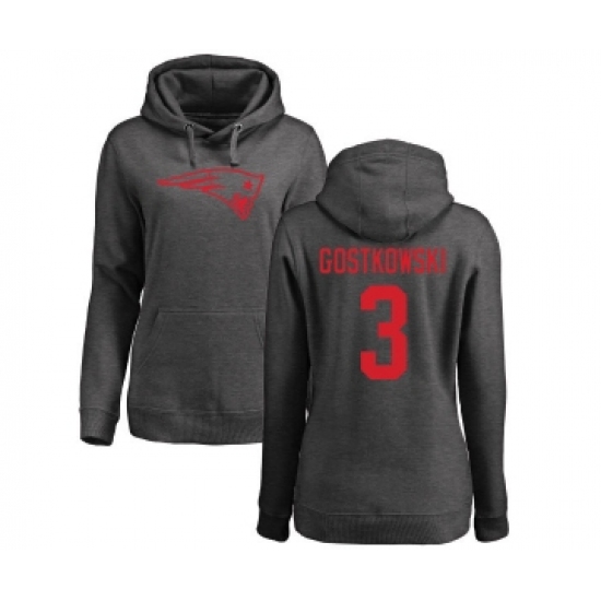 Football Women's New England Patriots #3 Stephen Gostkowski Ash One Color Pullover Hoodie - Ujersey