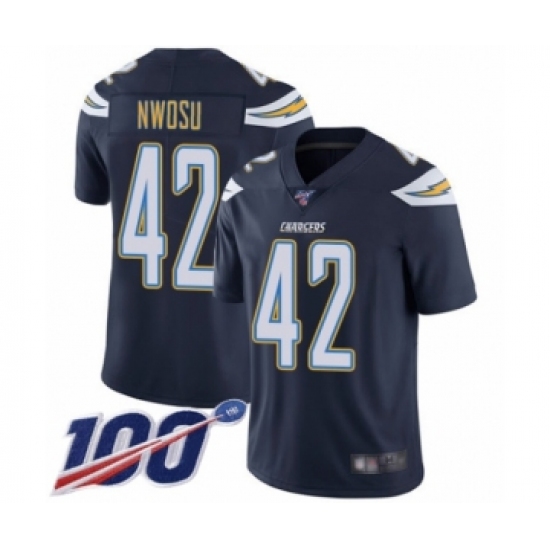 Men's Los Angeles Chargers #42 Uchenna Nwosu Navy Blue Team Color Vapor Untouchable Limited Player 100th Season Football Jersey - Ujersey