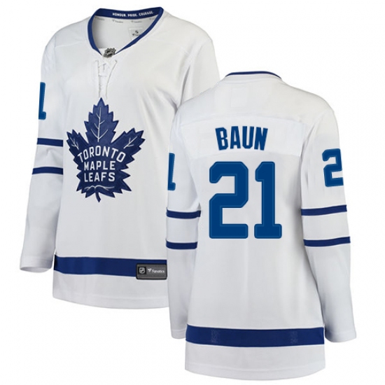 Women's Toronto Maple Leafs #21 Bobby Baun Authentic White Away Fanatics Branded Breakaway NHL Jersey