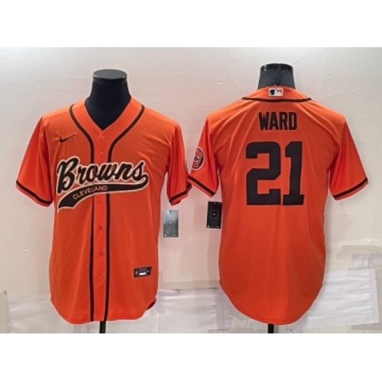Men's Cleveland Browns #21 Denzel Ward Orange Stitched Cool Base Nike Baseball Jersey - Ujersey